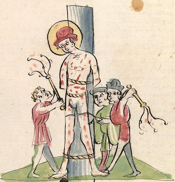 Buchmalerei aus der Elsässische Legenda aurea, 1418, in der Universitätsbibliothek in Heidelberg