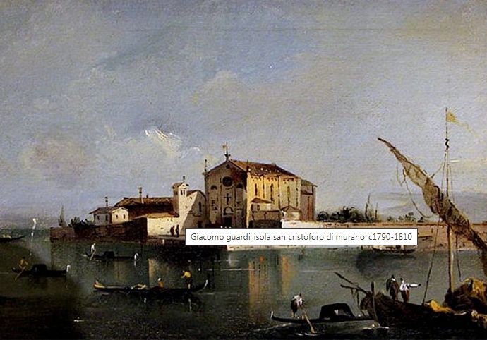 Giacomo Guardi: Kloster San Cristoforo auf der damaligen gleichnamigen Insel, um 1800