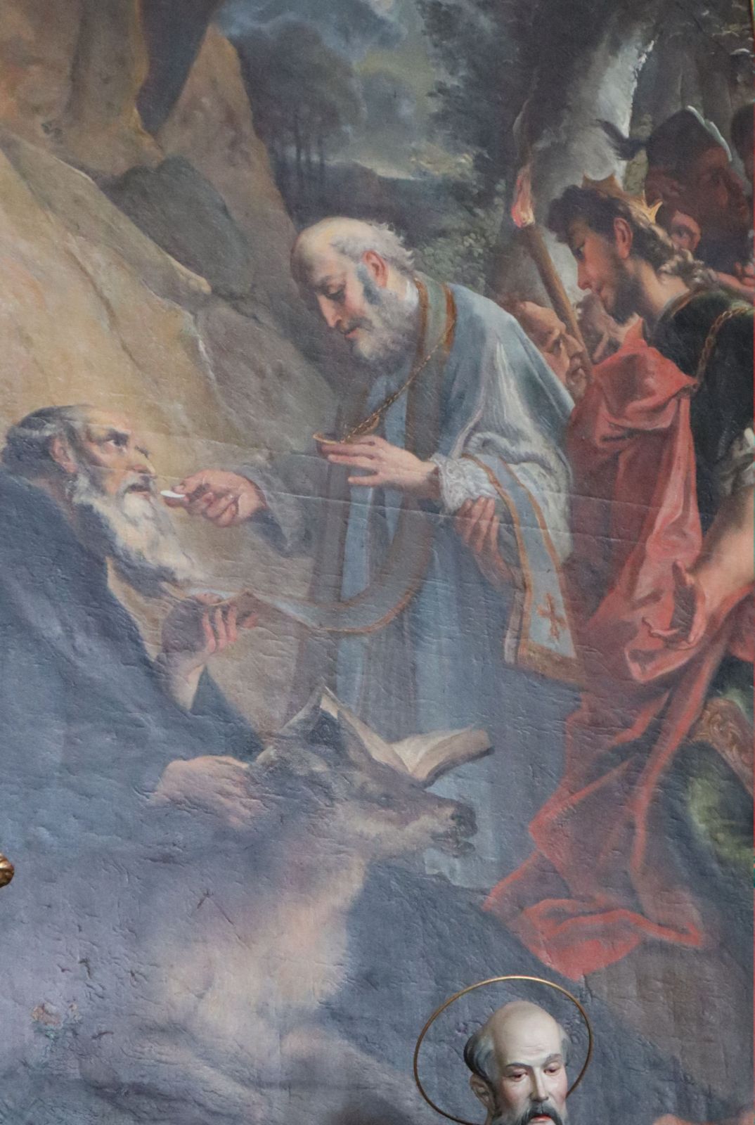 Gunther bekommt die „letzte Ölung”, Altarbild, um 1675, in der Kirche des ehemaligen Klosters in Rinchnach