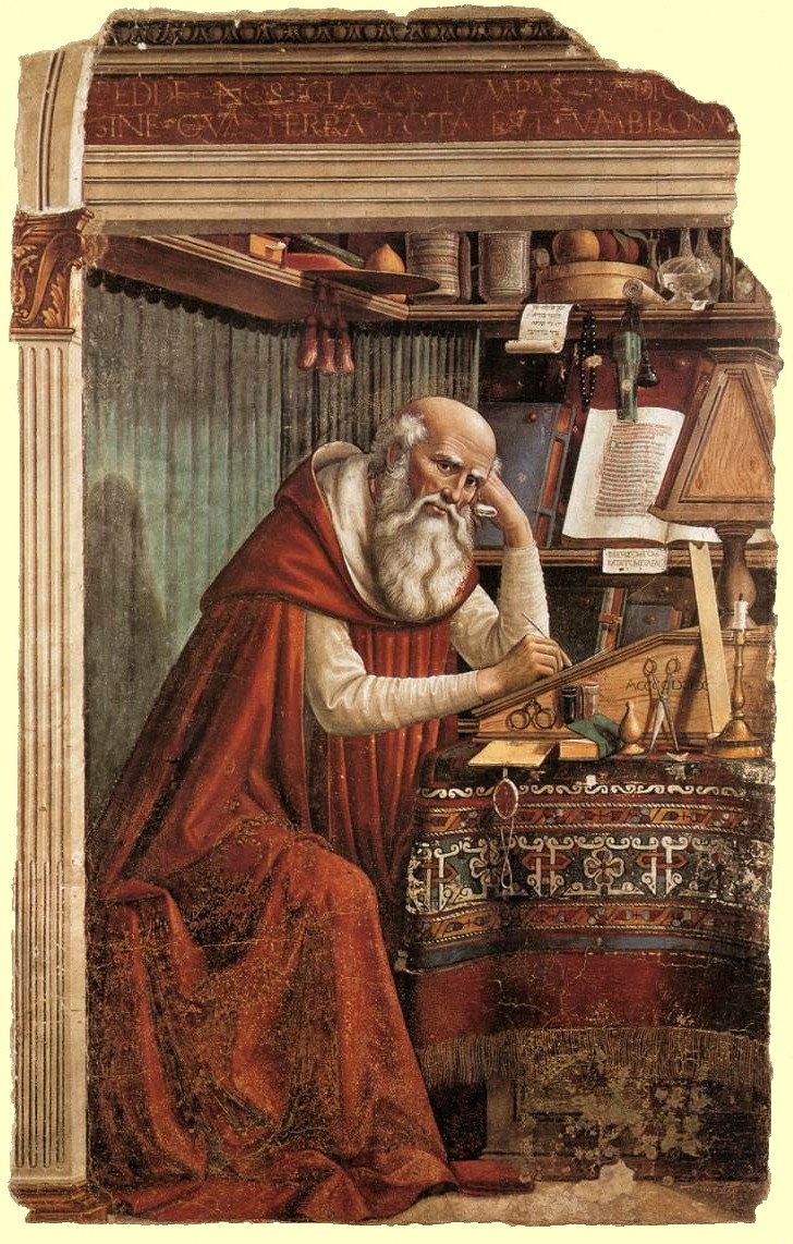 Domenico Ghirlandaio: Hieronymus bei seinen Studien, 1480, Fresko in der Kirche Ognissanti in Florenz