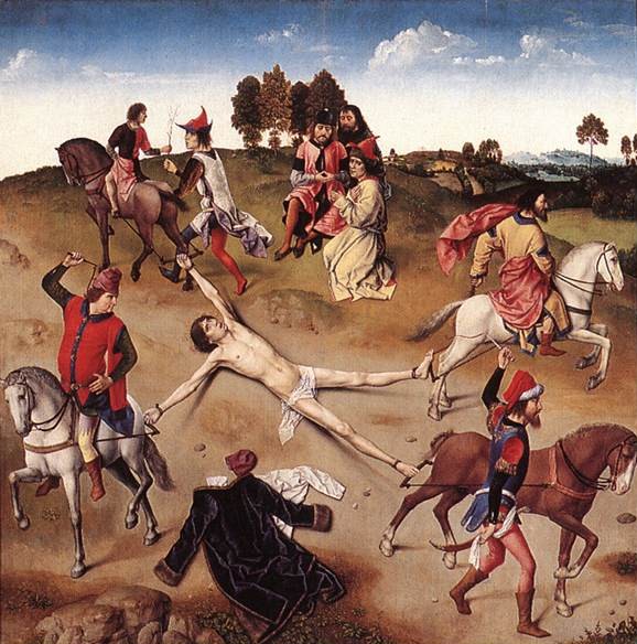 Dieric Bouts der Ältere: Martyrium des Hippolytus, aus dem Hippolytus-Triptychon, 1468, im Museum der Sint Salvator Kathedrale in Brügge