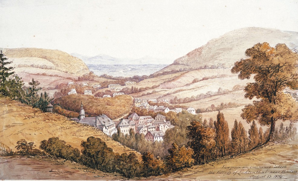 Aquarell: Zisterzienserinnenkloster Lichtenthal in Baden Baden, 1836, im Stadtmuseum in Baden-Baden