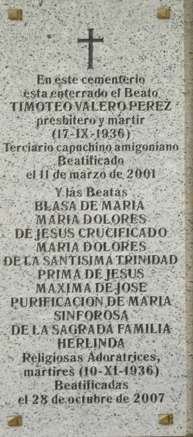 Gedenktafel für die  auf dem kirchlichenFriedhof Vicálvaro bestatteten Märtyrer 