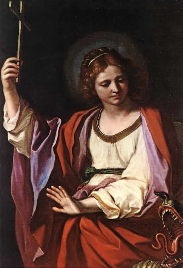 Guercino (1591 - 1666): Margareta wehrt mit dem Kreuz den Drachen ab, in der Basilika San Pietro in Vincoli in Rom