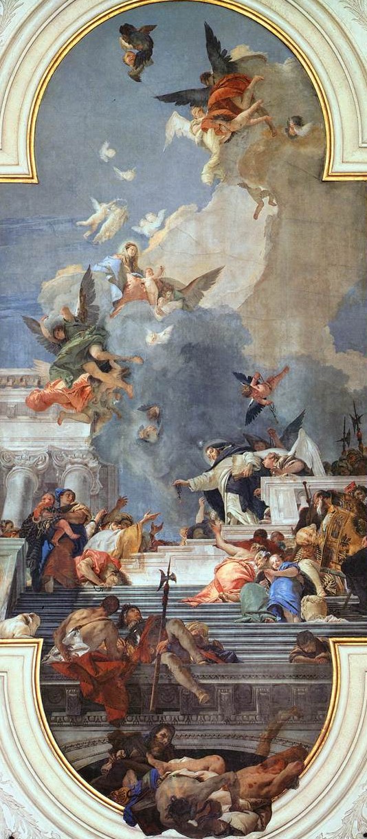 Giovanni Battista Tiepolo: Die Rosenkranz-Verehrung, Fresko, 1737 - 39, in der Jesuitenkirche Santa Maria del Rosario in Venedig