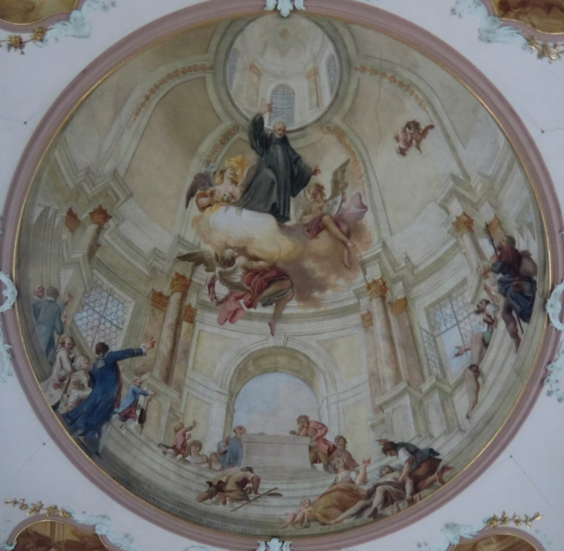 Franz Ludwig Herrmann: Ulrich geht in die himmlische Herrlichkeit ein, 1767, Deckenfresko in der Kirche des Klosters St. Ulrich